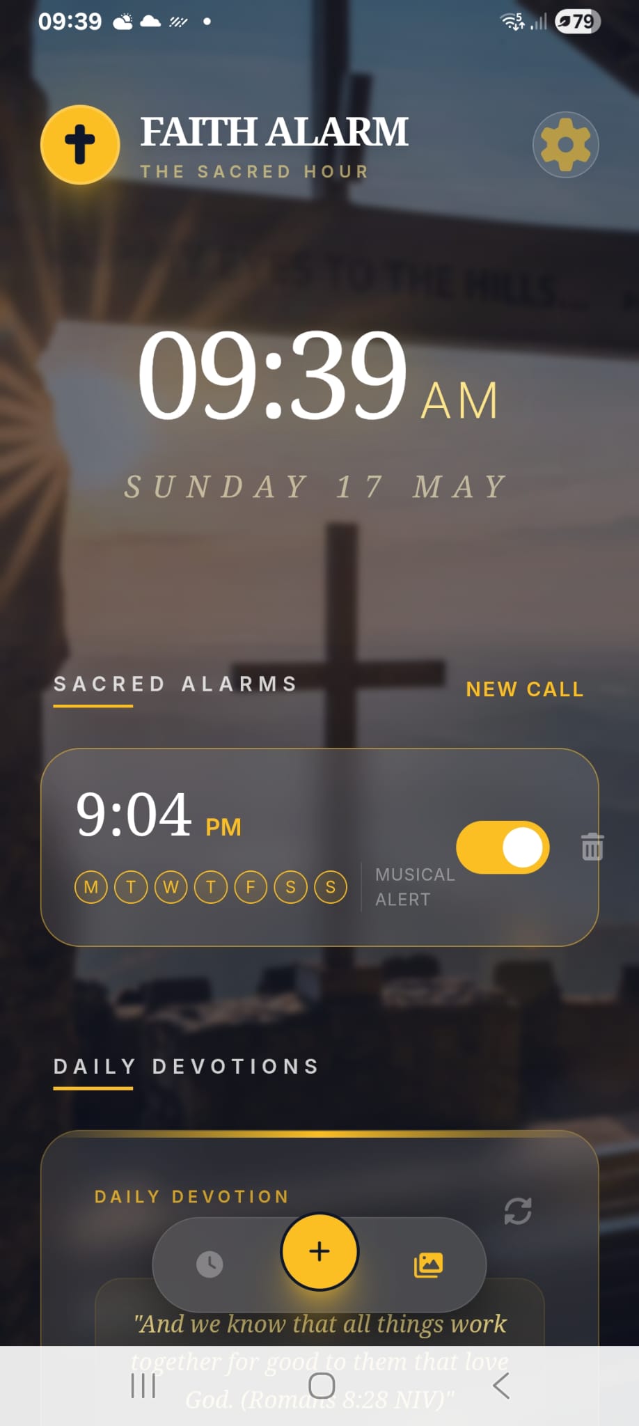 Faith Alarm app home screen